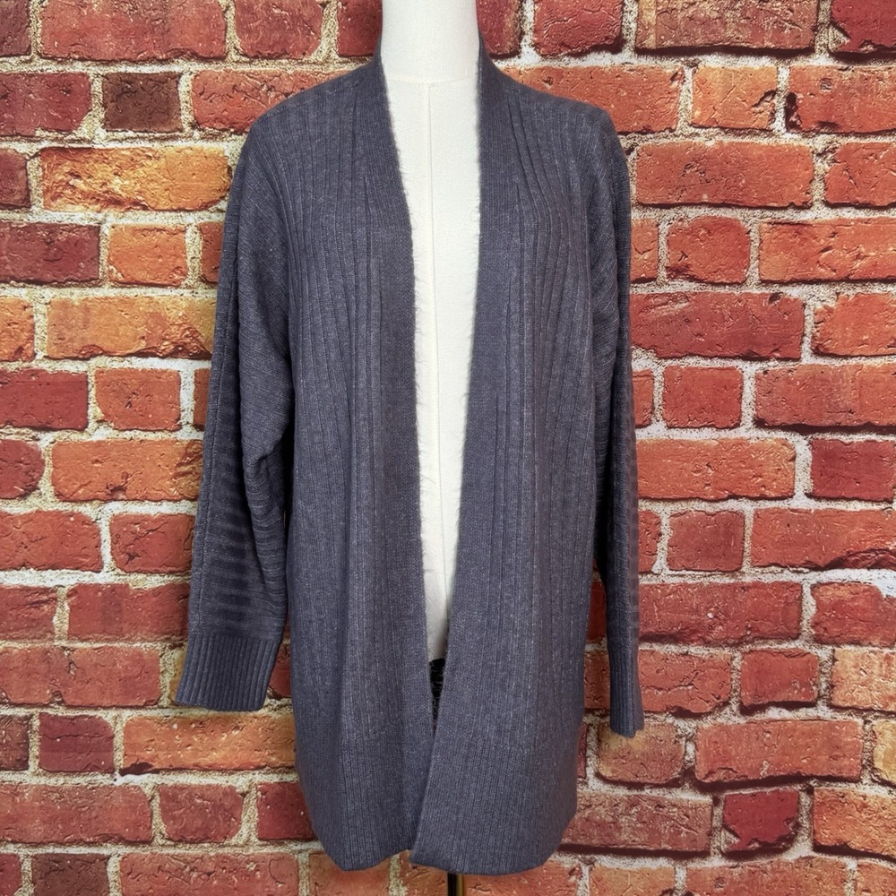 LOFT Open Front Long Knit Cardigan Women's Size Large Cozy Gray NWT NEW